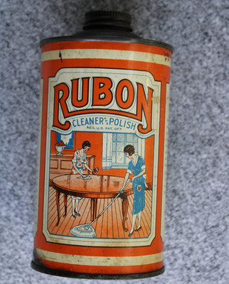 KILLER GRAPHICS 1920's era RUBON CLEANER & POLISH Old Metal Can ~ NICE SHAPE!!!