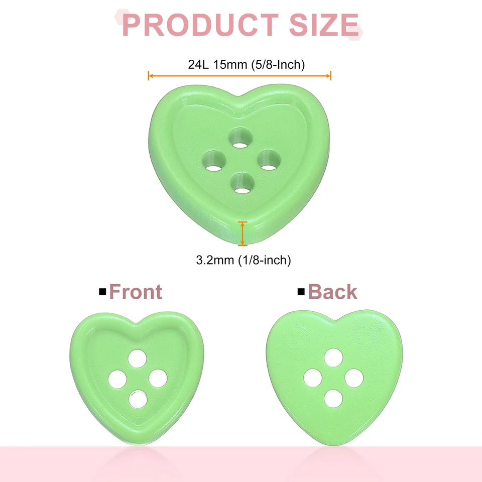40pcs Heart Resin Sewing Button, 15mm 5/8" 4 Hole Sweater Buttons, Light Green - Image 2 of 4