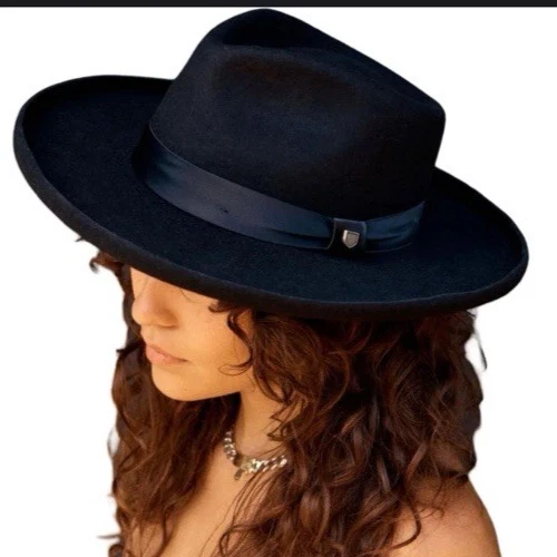 MiniMe Paris Black Wide Brim Felt Fedora Hat Handmade in France Velvet Ribbon R Fedora Paris Hats for Women for sale | eBay main image 2