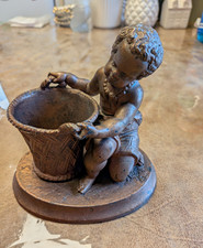 Antique Solid Bronze  Metal Child Figurine Ho...