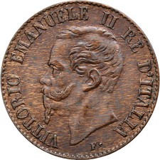 [#137428] Italy, Vittorio Emanuele II, 1 Centesimo, 1867, Milan, Bronze, AU, KM: