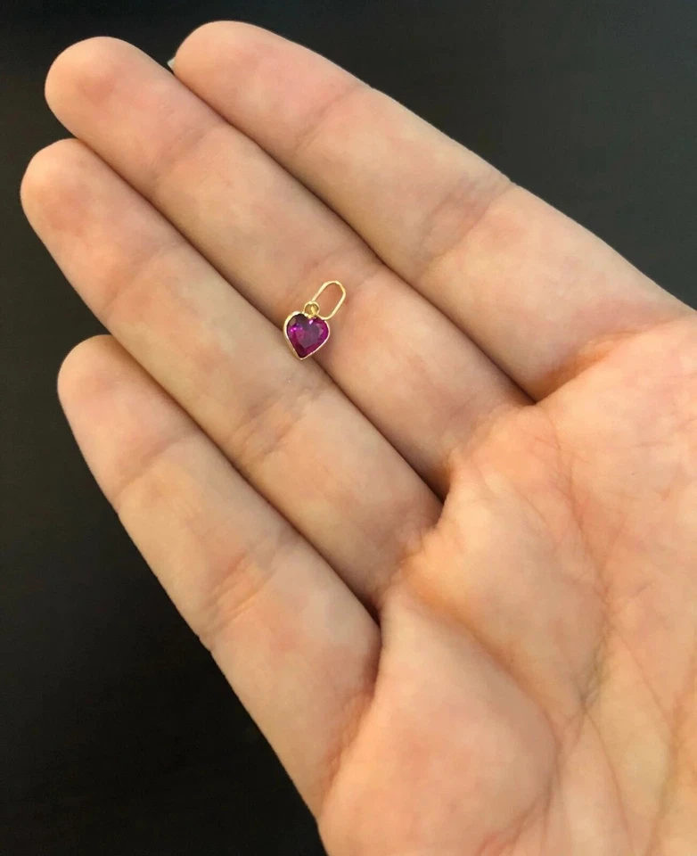 Подвеска в форме сердца из чистого золота 18 карат с красным кубическим цирконием 5,5 мм для девочек детей - Изображение 4 из 4