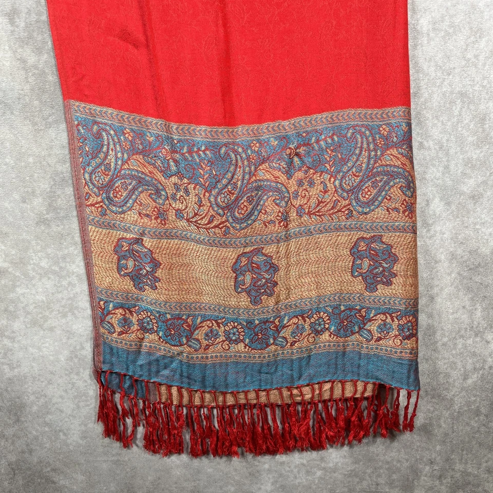 Paras 100% Cachemira Bufanda Paisley Pashmina Flecos Chal Envoltura 77x26 Boho Foto 2 de 4