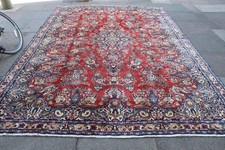 Vintage Hand Made Traditional Oriental Wool Red Blue Large Carpet 338x240cm