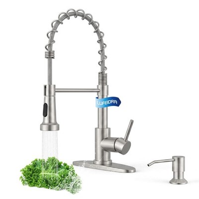Kitchen Faucet Pull Down Sprayer Soap Dispenser High Arc 304 Stainless Steel 1 o