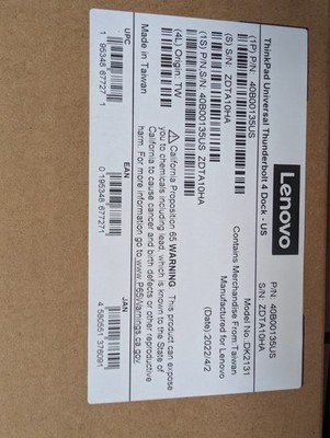 NEW Lenovo ThinkPad Universal Thunderbolt 4 Smart Dock 40B10135US 135W 40B010135