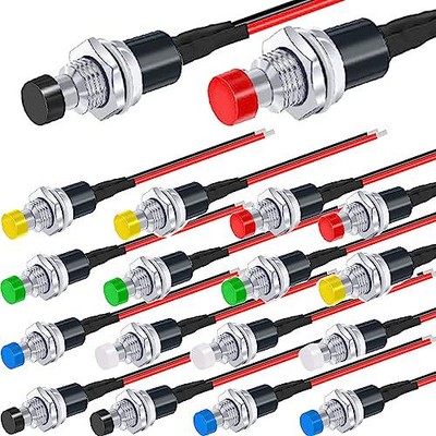 18 Stück 7 mm 3V-6V-12V-24V-230V/1A vorverdrahtet Mini-Drucktaster, SPST Nomal 2