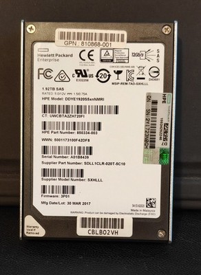 1.92TB HPE DDYE1920S5xnNMRI 850334-003 12G SAS 2.5'' SSD 512B Format 98% Health