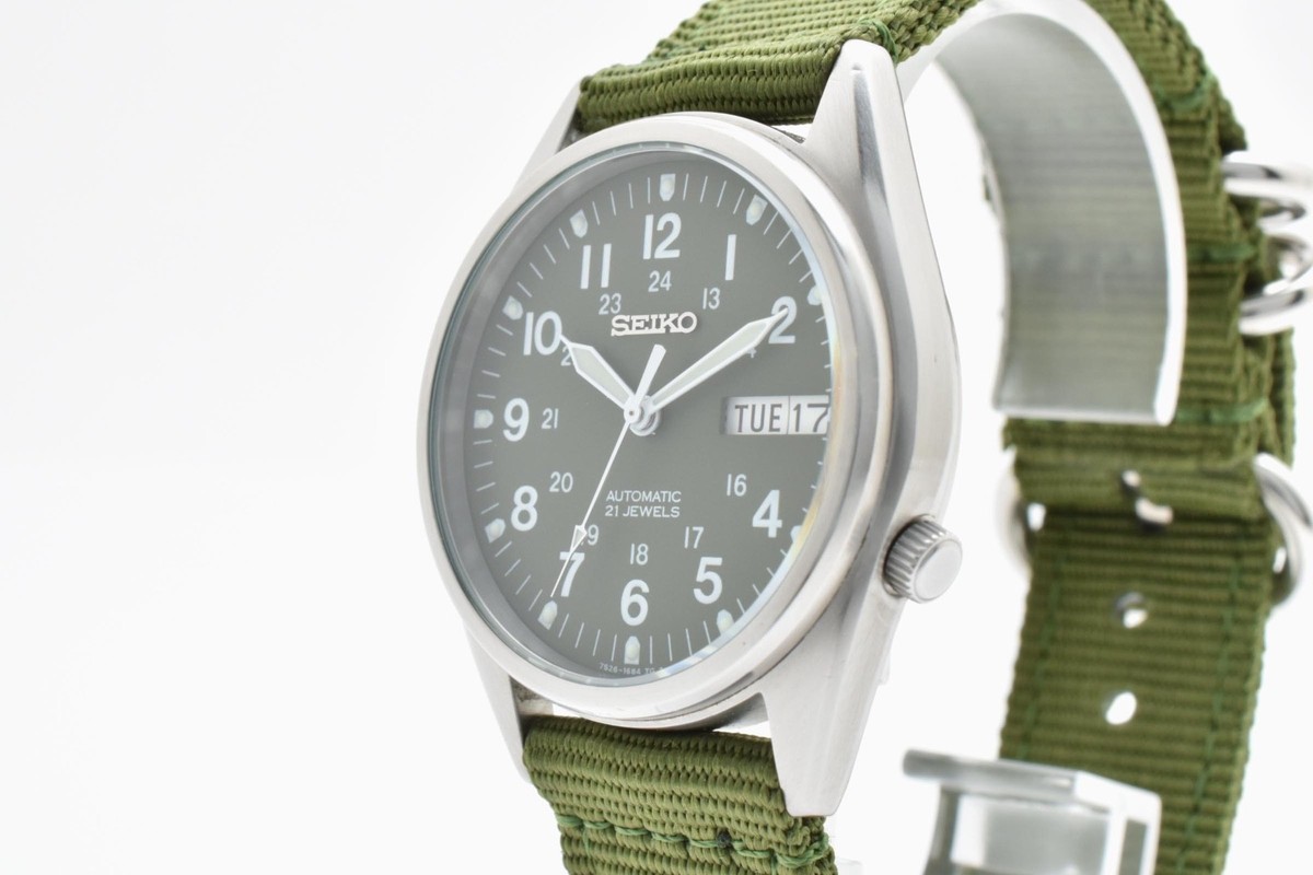 NEAR MINT] SEIKO 5 Military Dial Green Automatic Men's Watch 7S26