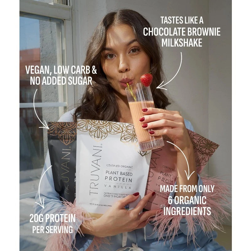 Proteína de guisante vegana Truvani en polvo | Chocolate | 20 g de proteína orgánica a base de plantas Foto 3 de 4