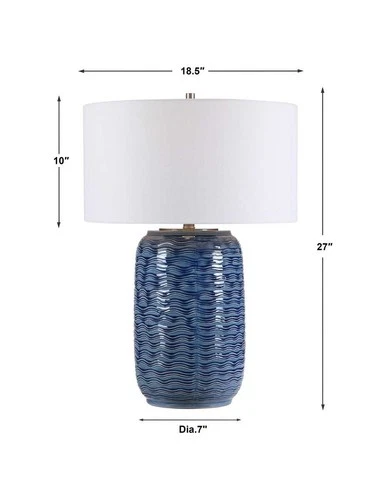 UTTERMOST 28274-1 SEDNA COASTAL BLUE WAVY TEXTURE CERAMIC TABLE LAMP DECOR LIGHT - Picture 6 of 6