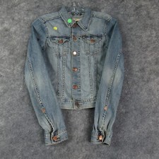  Now Denim Jacket Women 4 Blue Long Sleeve Cropped Medium Wash Button Up Casual