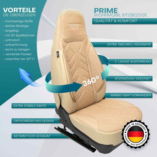 Fundas de asiento de cuero para autocaravana piloto adecuadas para Host Host Cascade 45056 (beige) - Imagen 10 de 12