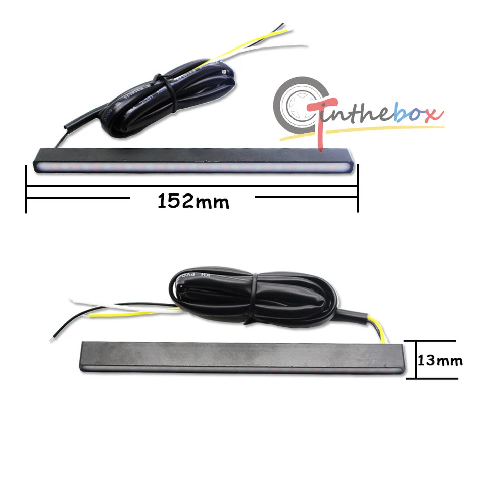 Kit de par de tiras LED blancas/ámbar Switchback para luz de señal de giro DRL para automóvil/camión Foto 3 de 4