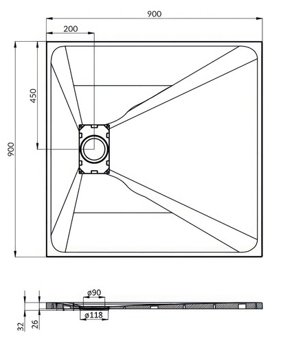 SET: Duschtasse Viereck 90x90SMC Stein-Effekt + Walk-In Dusche 190 Glaswand Nano - Bild 12 von 12