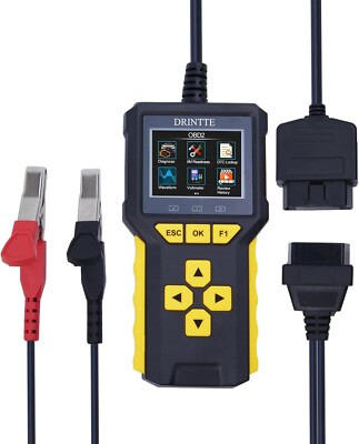 DRINTTE New Version OBDII Scanner and Battery Tester Upgraded 2 in 1 Multifuncti