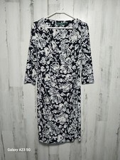 Lauren Ralph Lauren Faux Wrap Dress Womens 6 Black White Floral 3/4 Sleeve