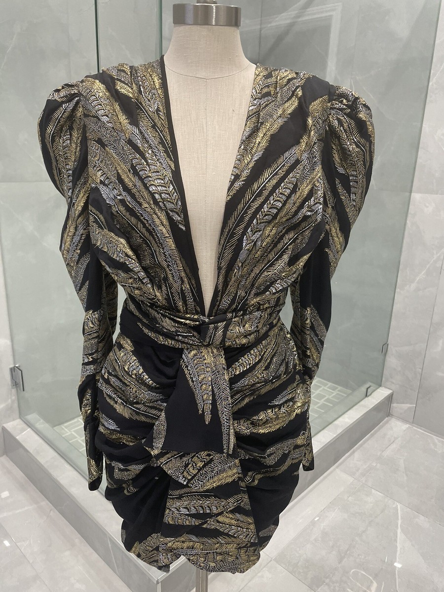 dundas gold dress V NECK LONG SLEEVE EU SIZE 42 Sequin dress