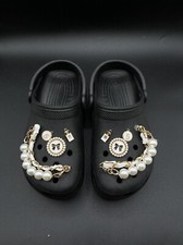 Luxury Gold/White Leather Chain Charms For Crocs. Suitable For Adult Crocs.