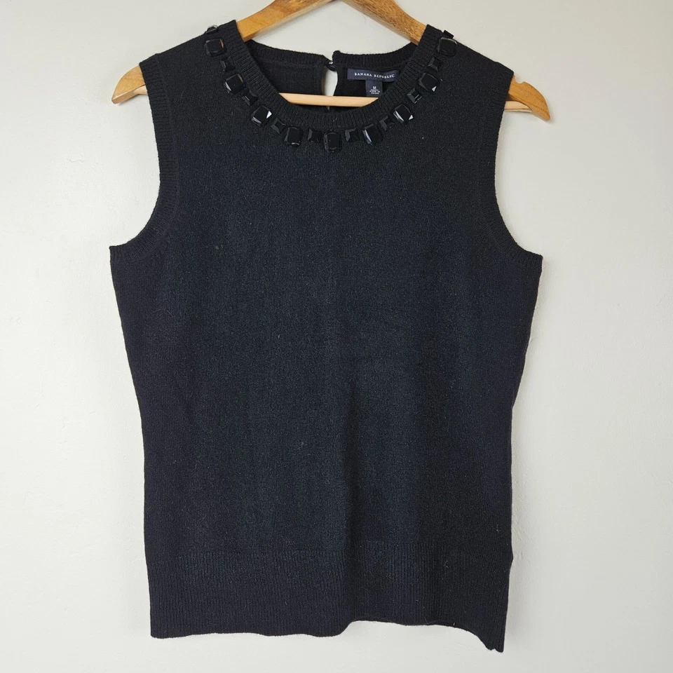 BANANA 共和国羊毛现金针织衫衬衫背心女式 M 全新带标签全新黑色漂亮 — 第 2/4 张图片