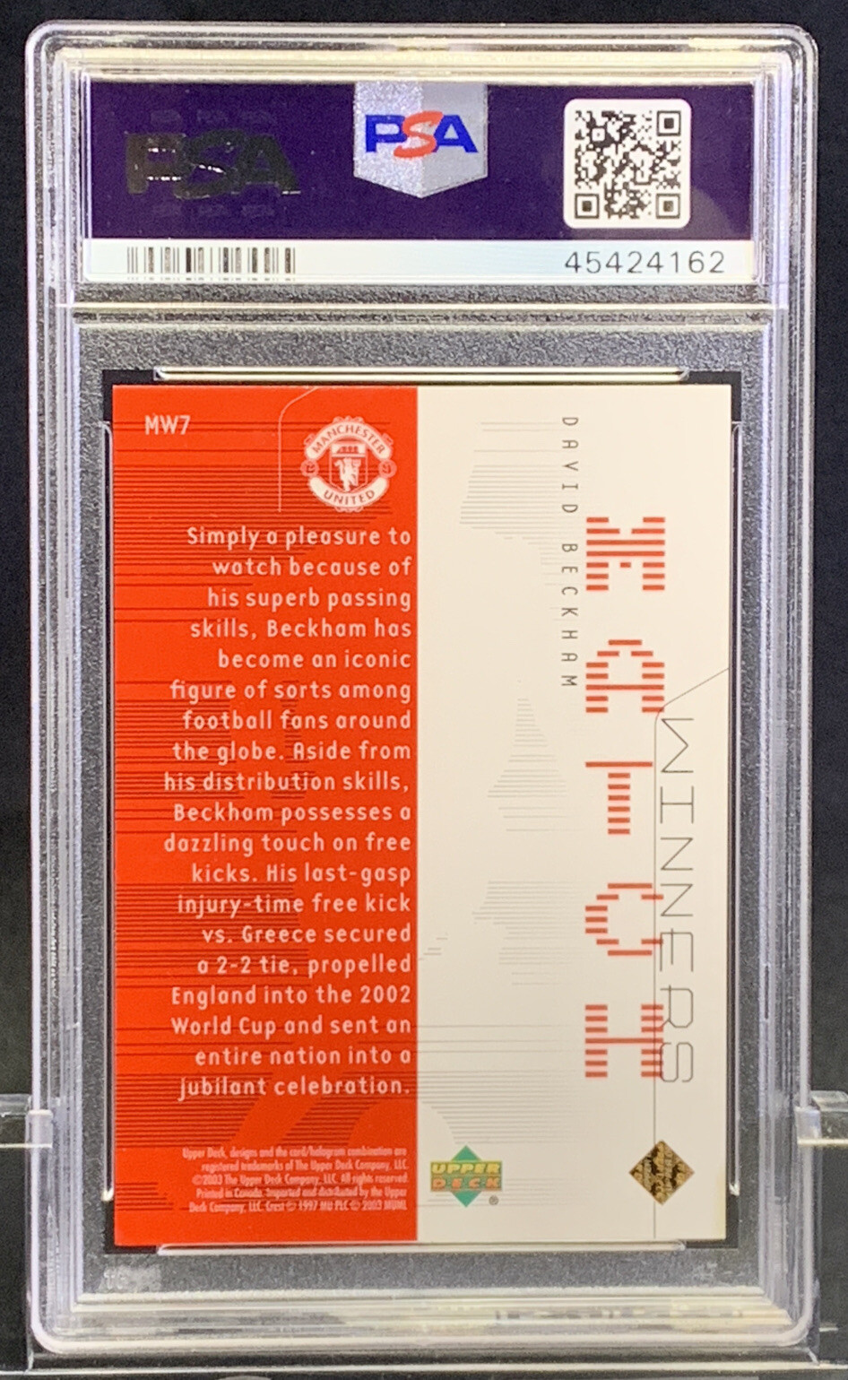 2003 Upper Deck DAVID BECKHAM Man-U Match Winners #MW7 PSA 7 POP 13 view 2