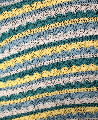 60" x 84" Large Vintage Crochet Blanket Yellow Green Blue Handmade Throw - Picture 4 of 6
