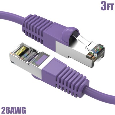 3FT Cat5E RJ45 Network LAN Ethernet FTP Shielded Patch Cable Copper Wire Purple