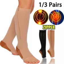 Zipper Compression Socks 15-20 mmHg, Open Toe Knee High Circulation with Zipper