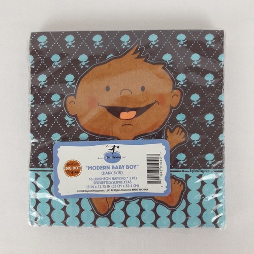 Lote de servilletas de fiesta para baby shower niño piel oscura azul marrón punto grande moderno - Imagen 2 de 6