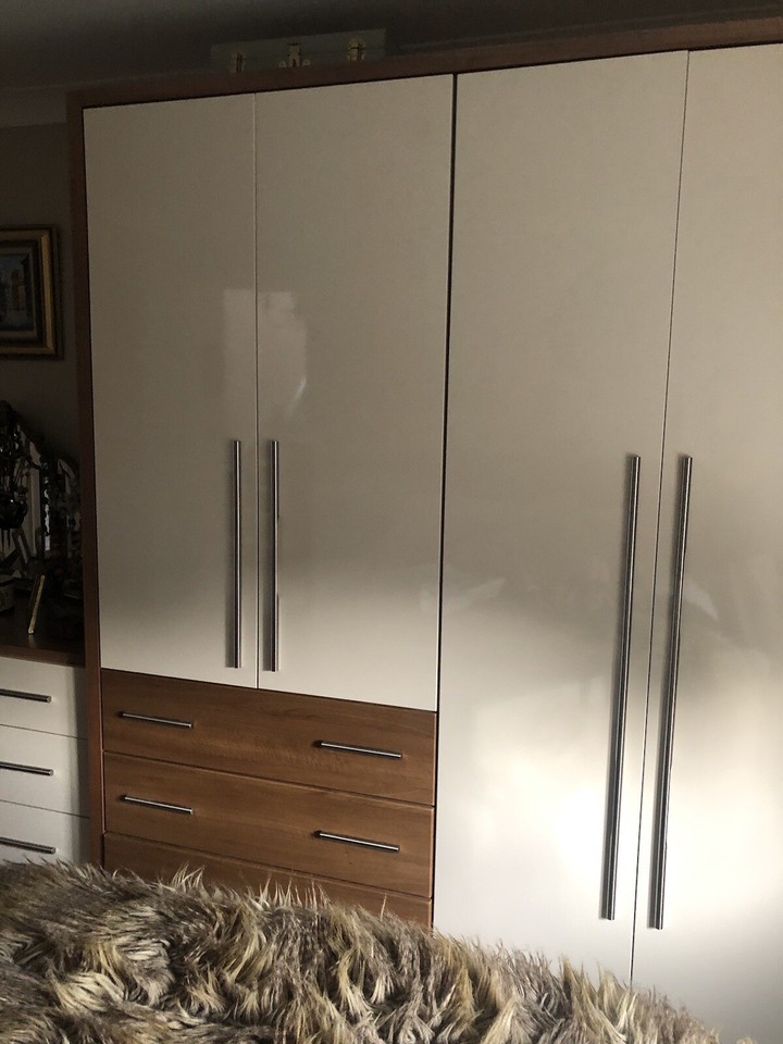 B&Q Cream Gloss Wardrobe DOORS/DRAWERS ONLY With Solid Hardwood Trim