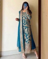 Blue Straight Kurta Pant Set with Embroidery  Diamond Handwork for Weddings