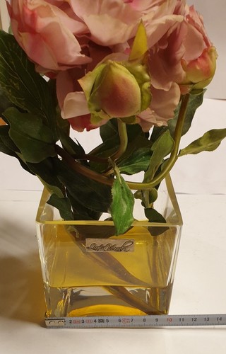 Splendido vaso vintage anni '70 in vetro spesso 10x10 con fiori in carta.H27cm - Foto 13 di 14
