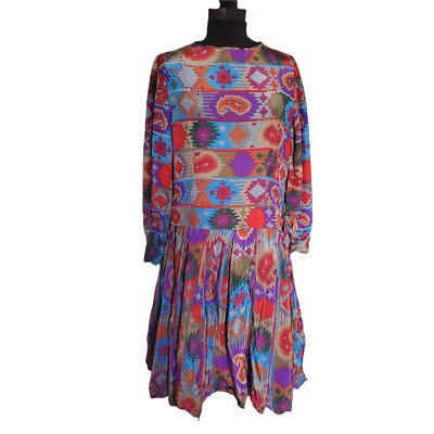 Vintage 80s Southwestern Aztec Tribal Drop Waist Western Dress | eBay