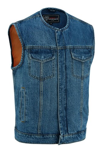 Motorcycle Vest Black Denim Collarless by Vance Leather - Picture 7 of 11