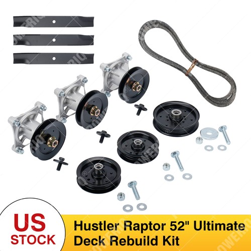 Hustler Raptor 52" Ultimate Deck Rebuild Kit, Spindles, Pulleys, Blades, Idlers