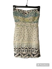 Redley Linen Strapless Dress Teal And Green With Fly Design Very Unique