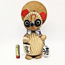 Japanese Kokeshi Doll Tanuki Raccoon Dog Wooden Carving Figurine Lucky Charm R22