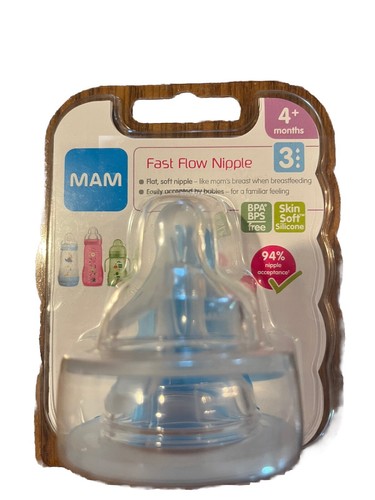 New Sealed MAM Baby Nipples 2 packs 4 total 4+M Step 3 Fast Flow Skin Soft Flat - Picture 4 of 6