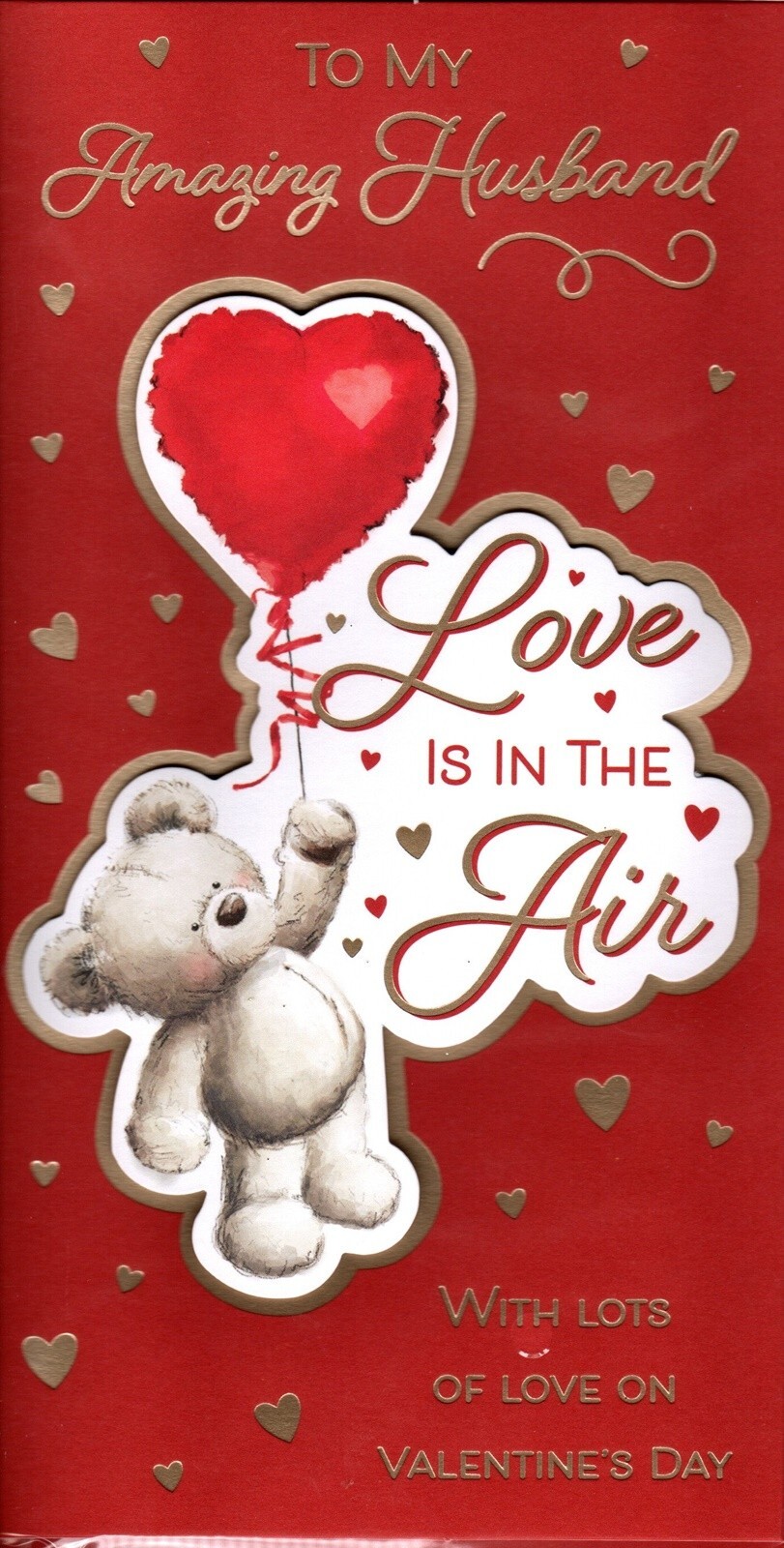 Happy Valentine's Day Card Amazing Husband Love Is In The Air Bear Balloon Cute