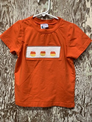 Sweet La Rose Orange Smocked Candy Corn Short Sleeve Shirt Girls Size 5