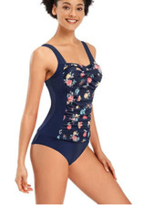 SHEKINI Women's Size Small Two Piece High Cut Ruched Bandeau Adjustable Straps