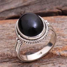 Black Onyx Stacking Ring - 925 Sterling Silver Handmade Designer Jewelry, Gift