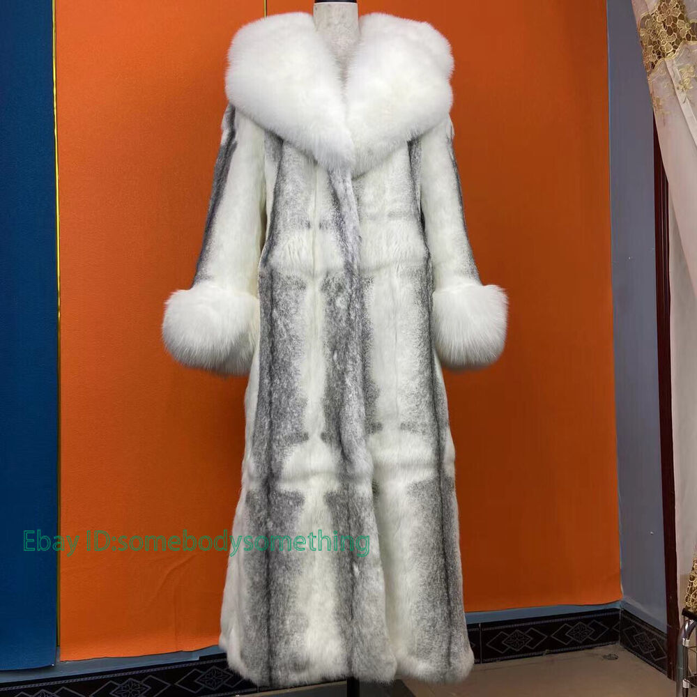 Moda Lujo Largo Piel de Zorro Traje Cuello Chaqueta Mujeres Piel de Conejo Delgado Cálido Chaqueta