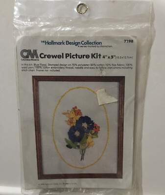 Columbia Minerva Crewel Picture Kit Embroidery 4x5 Blue Floral #7198