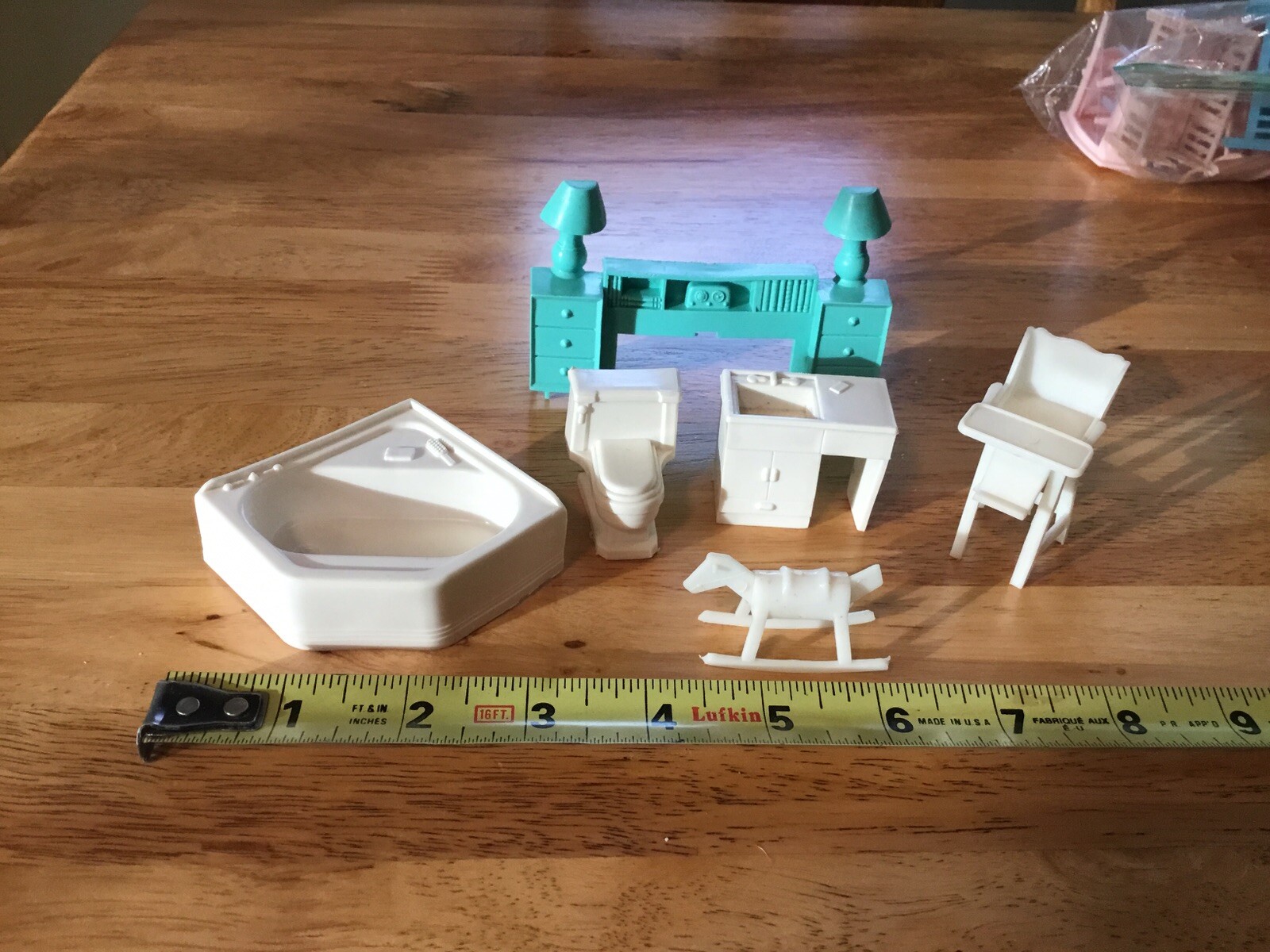 6 Pieces “Superior” Dollhouse Furniture Bathroom & NICE Rocking Horse