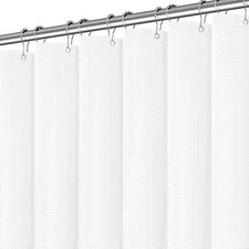 White Shower Curtain for Bathroom 90 Inches Long Waffle Textured Heavy Duty E...