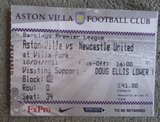 2010-11  Aston Villa v Newcastle United - Championship - Ticket Stub