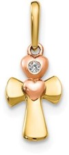 14k Yellow and Rose Gold CZ Childrens Cross Heart Pendant