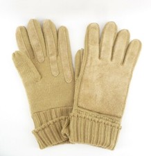 Vintage Aris Winter Gloves Womens One Size Tan Knit with Leather New