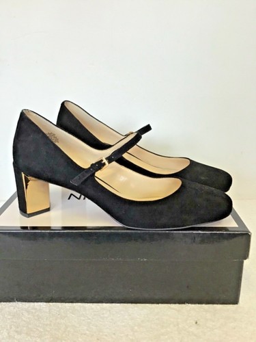 BNIB NINE WEST BLACK SUEDE MARY JANE GOLD TRIM HEELS SIZE 7/40 COST £95.00 - Picture 2 of 6